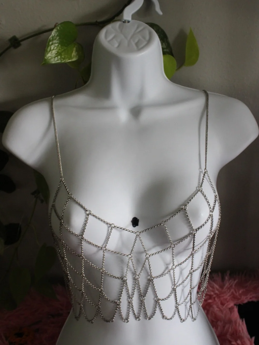 Silver Draped Chain Body Jewelry Bralette Top Statement Festival Piece MSRP $88